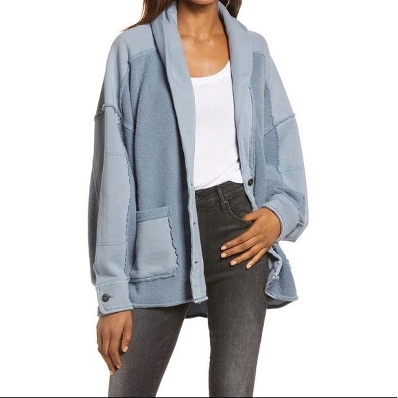 NEW! FREE PEOPLE Jordan slouchy jacket XS oversized shacket inverse Larkspur - Picture 1 of 14